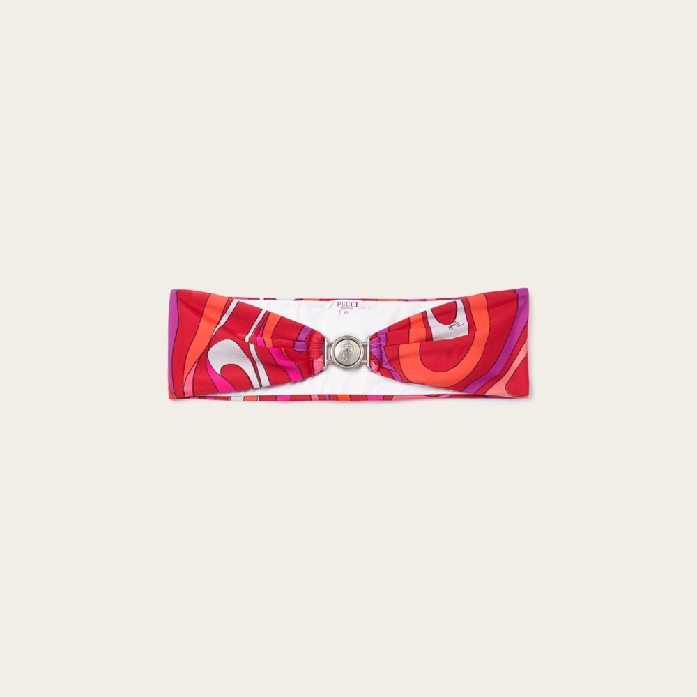 Emilio Pucci Red Pink Orange Patterned Bandeau Bikini Top